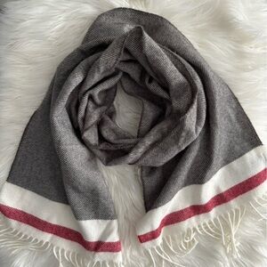 Roots Gray Scarf with Red and White Accents
